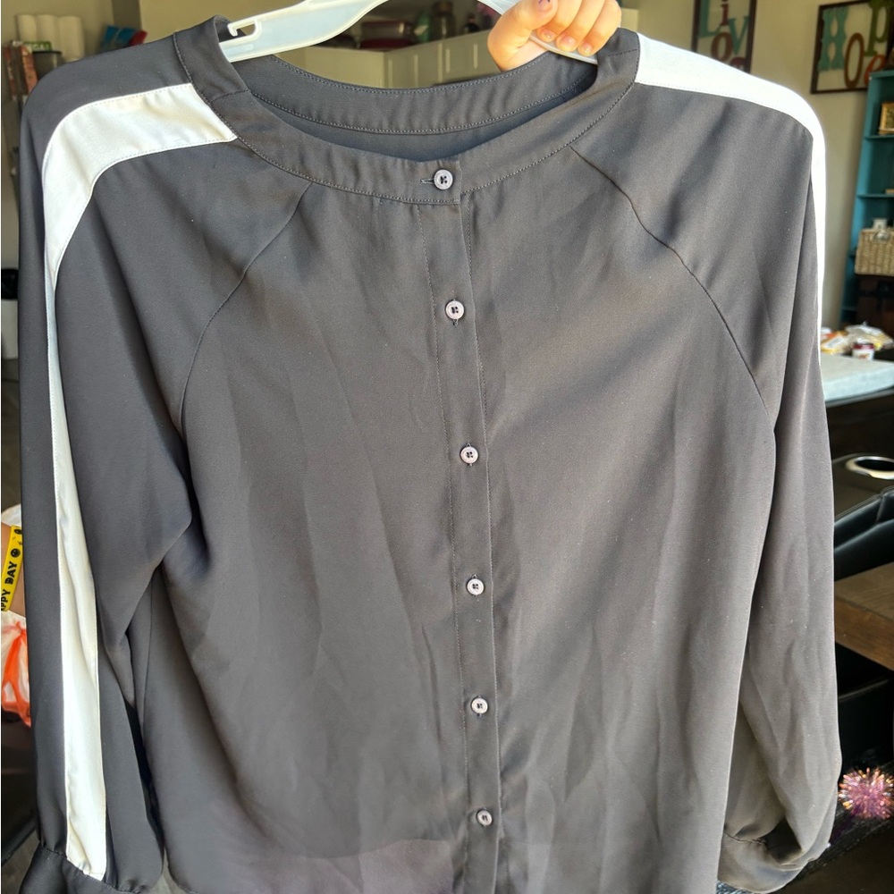 Women's Black and White Button-Up Top